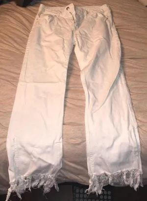ZARA White Fringe Jeans thumbnail 4