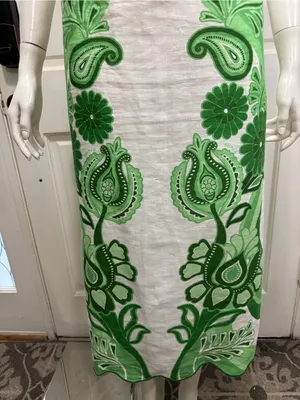 FARM RIO Women’s Midi Skirt White Green Floral Festival Linen Size Large thumbnail 15