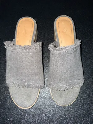 Universal Thread Gray Canvas Slide Sandals with Frayed Edge-6.5 thumbnail 1