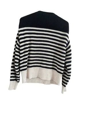 Women's J.Crew Striped V-Neck Sweater, Size M, Black and Beige thumbnail 3