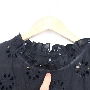 Entro Black Floral Eyelet Tiered Mini Dress Ruffle High Neck L thumbnail 5