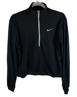 Nike Running Dri-FIT Womens Medium Black Ribbed Quarter Zip Pullover Top Running thumbnail 1