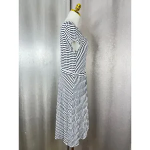 Maeve Anthropologie Womens Black White Striped Faux Wrap Midi Dress Medium A35 thumbnail 5