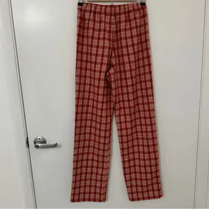 Brandy Melville Tilden Plaid Flannel Pants One Size Elastic Waist High Rise Red thumbnail 5