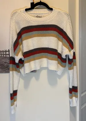 Hollister Striped Cropped Sweater - White, Red, Brown, Tan Size XS Cozy, Y2K thumbnail 1