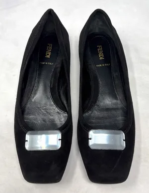 FENDI Vintage Jewel Suede Leather Square Toe Ballerina Ballet Flat Shoe Y2K 37.5 thumbnail 1
