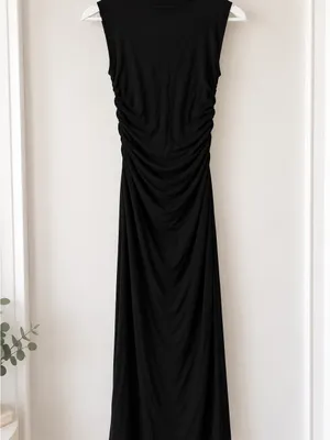 Rachel Zoe Black Ruched Sleeveless Maxi Dress Size M NWOT thumbnail 2