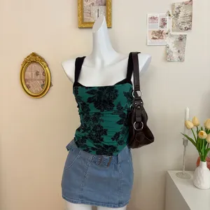 Free People Camisole Size XS Green Black Floral Print Tank Top thumbnail 2