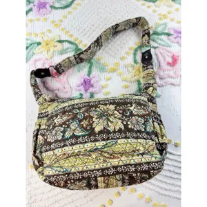 Quilted vtg‎ Floral Paisley Cotton Shoulder Bag Brown Hobo Purse Zippered Pocket thumbnail 2