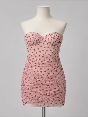 Superdown Fifi Pink Glitter Heart Strapless Mini Dress XS NWT Coquette Barbie thumbnail 4