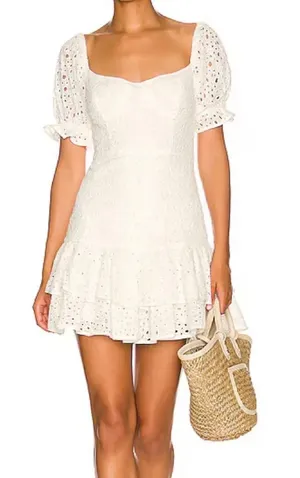 ASTR The Label White Mini Eyelet Dress Puff Sleeve thumbnail 1