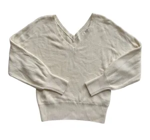 Anthropologie Cream V-neck Waffle Knit Cotton Oversized Pullover Sweater Small thumbnail 1