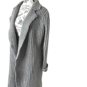 Women's Long Cardigan Sweater Gray Sz M Lambswool Ribbed Belted Open Front Cozy thumbnail 2