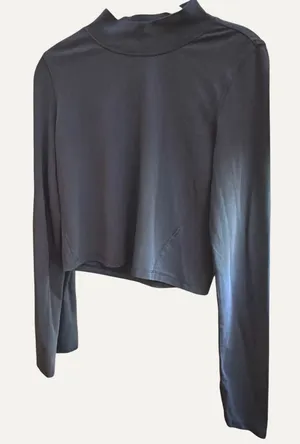 NWT Free People FP Movement Mock Neck Long Sleeve Cropped Top Midnight‎ Navy M thumbnail 1