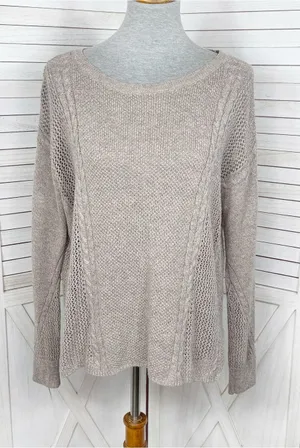 American Eagle Multi Knit‎ Lightweight Cotton Wool Blend Sweater Tan Medium thumbnail 1
