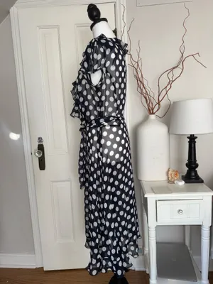 MSK Navy Blue Sheer Polka Dots Midi Dress Size 12 thumbnail 2