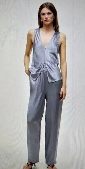 Madewell Straight Leg Full Length Pants in Satin Dusk Grey Size M (#4) thumbnail 1