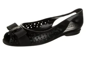 Salvatore Ferragamo Nilly Nara Vara Bow Perforated Peep Toe Jelly Flat Slides thumbnail 1