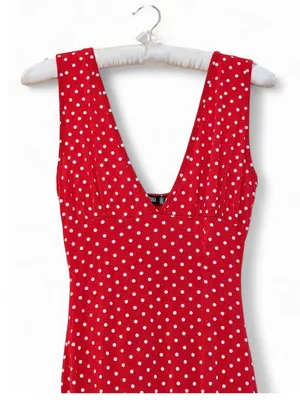 Missguided Women’s Red Sleeveless V-Neck Polka Dot Deep Plunge Slit Maxi Dress 4 thumbnail 6