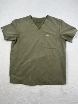 FIGS Heathered Olive Scrub Set Chisec Top Axiam Pants L/M PO1449 thumbnail 2