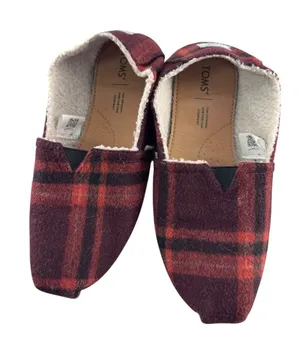 TOMS Burgundy and Red Plaid Slip-On thumbnail 1