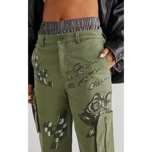 Free People "Every Rose" Zippered Cargo Graffiti Pants 8 thumbnail 2