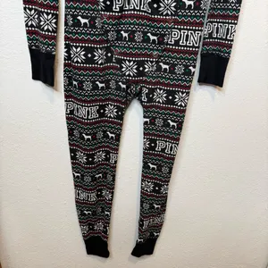Pink by Victoria’s Secret Fair Isle Dog One Piece Pajamas Union Suit Size Medium thumbnail 10