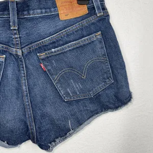 Levis 501 Premium Shorts Womens 28 Blue High Rise Distressed Cutoff Denim thumbnail 7