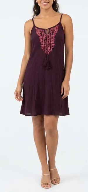 Mossimo Supply Co Womens Plum Purple Embroidered Boho Tassel Sundress Size M thumbnail 1