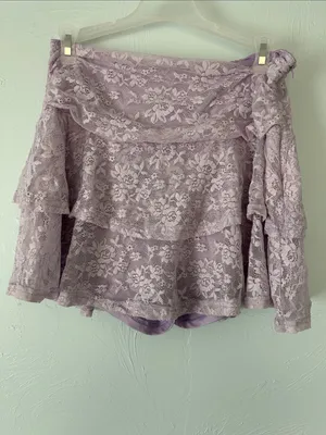 Lavender Lilac Lace Ruched Ruffle Skort Purple Size M thumbnail 2
