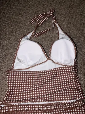 Brown checkered tankini bathing suit Size M thumbnail 2