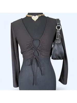 Y2K Black coquette long sleeve top with tie detail size small 🖤 thumbnail 2