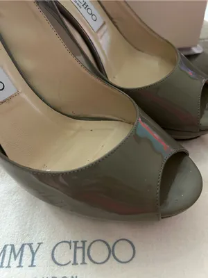 Jimmy Choo Vertigo Patent Leather Slingback Peep-Toe Pumps Pebble Palladium thumbnail 4