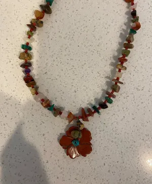 Vintage Boho Southwestern Beaded Necklace w/ Flower Pendant Stones Vintage thumbnail 1