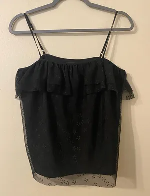 Womens J. Crew Black Spaghetti Strap Ruffle Lace Cover Tank Top‎ Size Small thumbnail 1