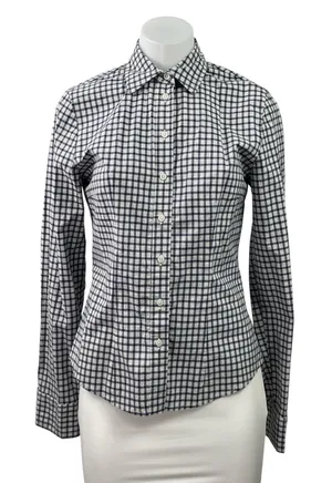 Brandy Melville Black Plaid Checkered Long sleeve Button Down Shirt Top Size M thumbnail 1