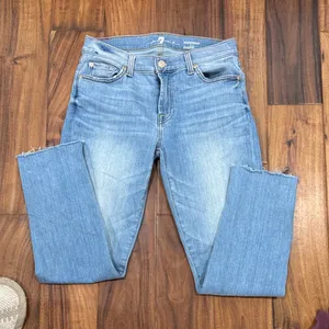 7 For All Mankind Light Blue Frayed Hem Ankle Jeans thumbnail 1