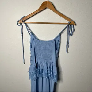 Free People Baby Blue Romantic Sheer Lace Peplum Babydoll Kiki Midi Slip Dress thumbnail 6