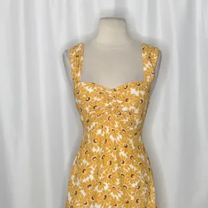 FREE PEOPLE Rosalee Midi Dress Yellow Combo Floral Cutout Back Boho X-Small thumbnail 3