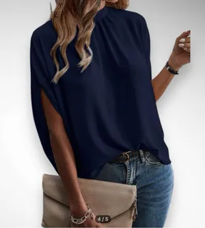 EMERY ROSE Women's Navy Tie Back Batwing Sleeve High-Low Hem Top Large | EUC thumbnail 1