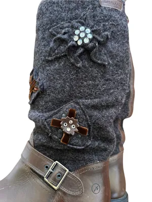 Bronx Vinyage Womans Two-Tone Brown Leather and Charcoal Felt Embellished Boots thumbnail 7