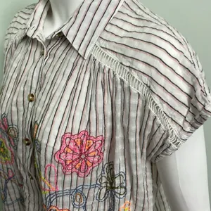 ANTHROPOLOGIE Pilcro Serena Surf Henley Linen Blend Blouse Size XS thumbnail 8