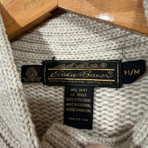 Vintage 100% Wool Sweater Eddie Bauer Tan Zip-Up Cardigan Pockets Size Medium thumbnail 11