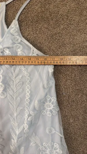 Miami| Sky blue baby doll dress w/ lace overlay. Spaghetti straps w/ razorback thumbnail 15