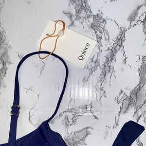 NWT Quince Deep Navy Blue Italian Demi Bikini Top Swim Suit Women's Size Small thumbnail 7