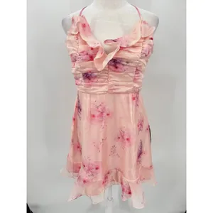 Lulu’s Pink Floral Fairy Ruffle Mini Party Dress Ruched Bodice Medium NEW thumbnail 3