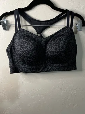 Under Armour Black Gray Abstract Print Fitted Athletic Sports Bra Strappy thumbnail 2
