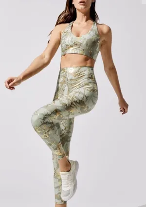 Carbon38 set‎ Marble Shine set 7/8 Leggings in Sage Green and Gold and bra thumbnail 1