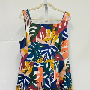 Boden Aubrey Cotton Midi Dress‎ Pockets Ivory Floral Leaf W0719 Sz 14 thumbnail 3