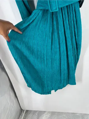 Vintage Pellini Petites Teal Crinkle Belted‎ Dress 3/4 Petite thumbnail 8
